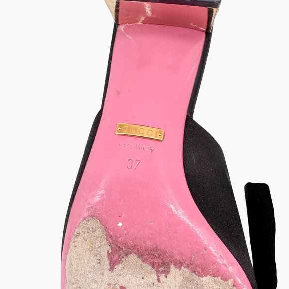 Gucci Dragon Embroidered Candy Mules EU 37 US 7 Black Satin Crystal Block Heel - Picture 13 of 15